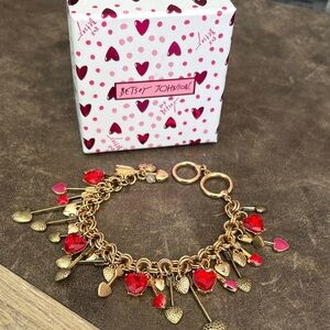 Betsey Johnson Bracelet- Red and Pink Dangling Hearts